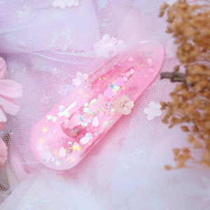 Pink Quartz Sakura Barrette (6cm teardrop clip)