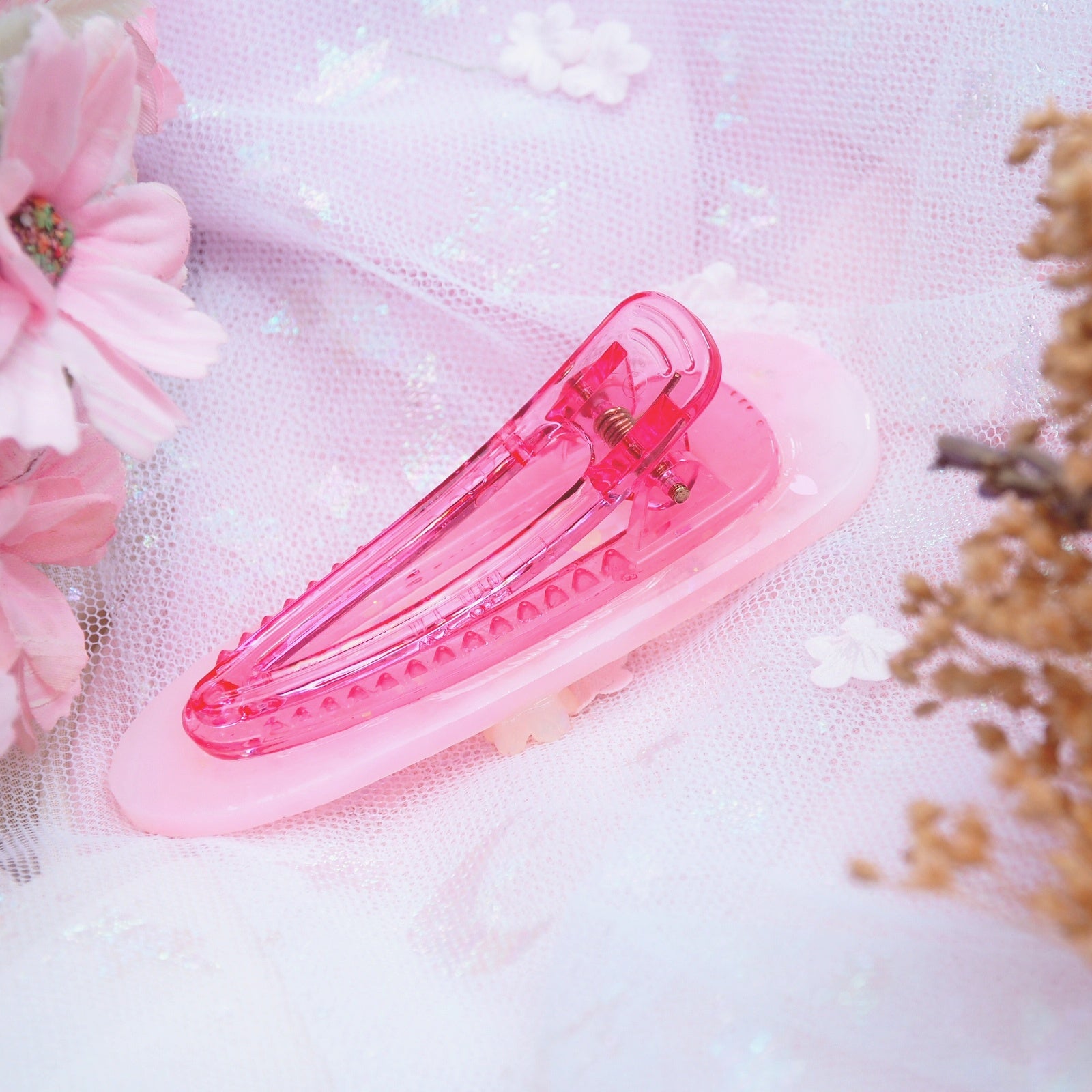 Pink Quartz Sakura Barrette (6cm teardrop clip)