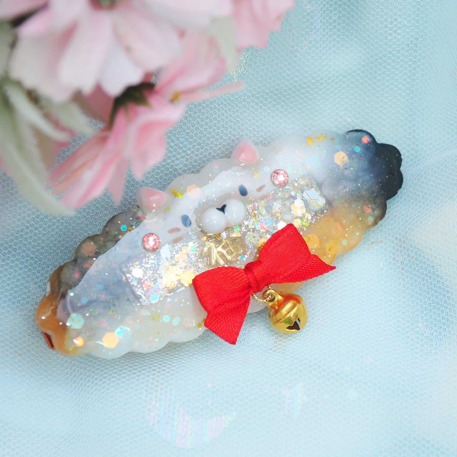 Calico Clip Shaker Barrette with Sculpture (Cloud)