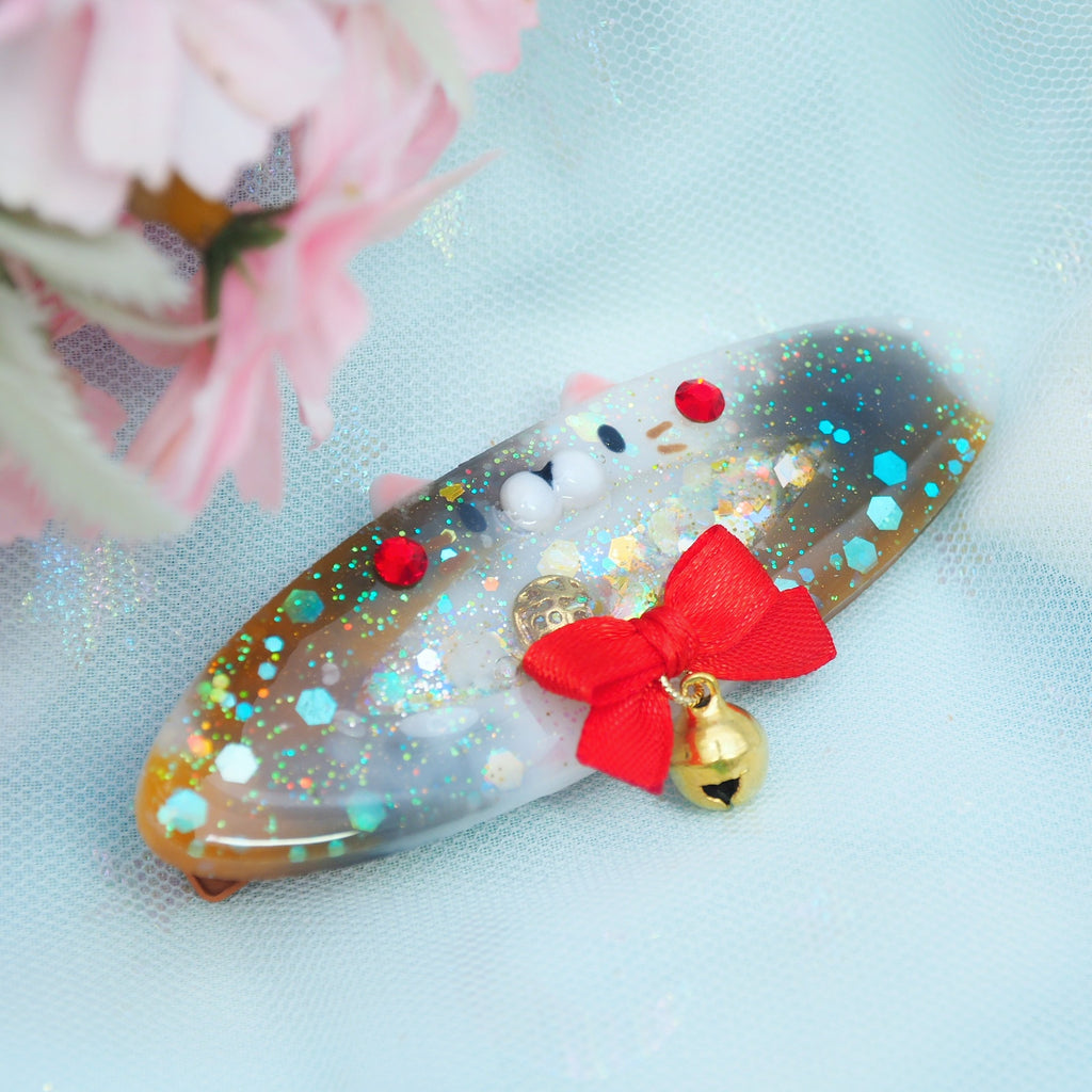 Calico Clip Shaker Barrette with Sculpture (Oval)