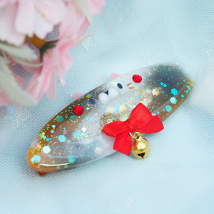 Calico Clip Shaker Barrette with Sculpture (Oval)