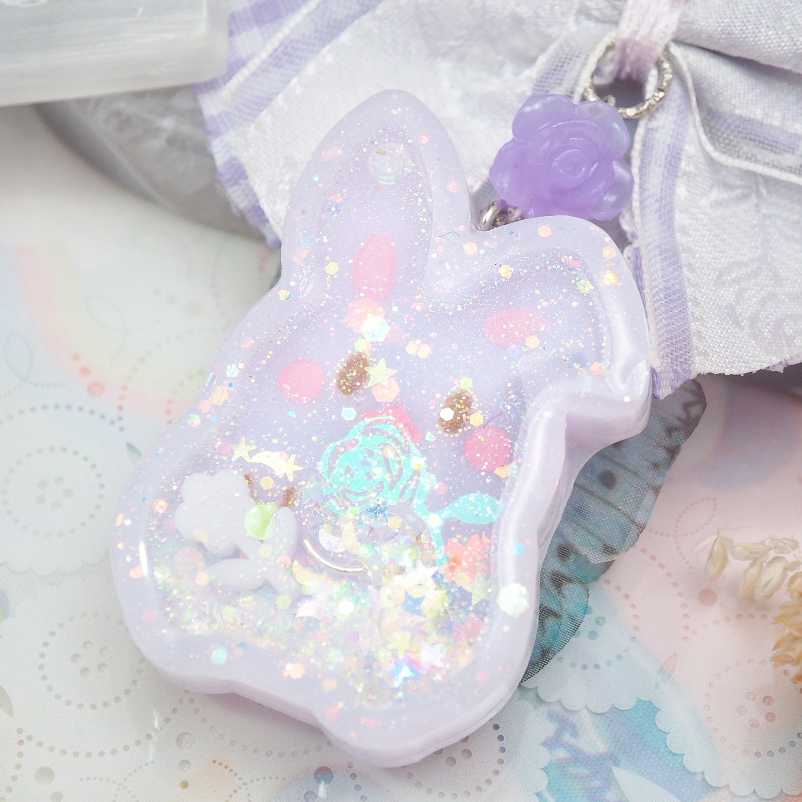 Lilac Fairy Bun with Floral Checkered Bow