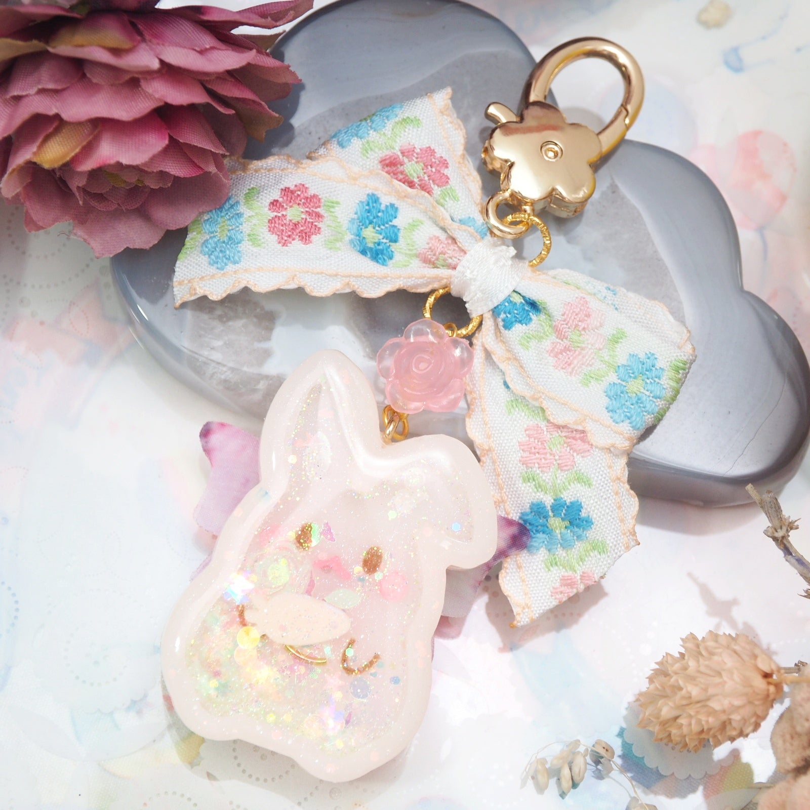 Peony Fairy Bun with Embroidered Floral Bow