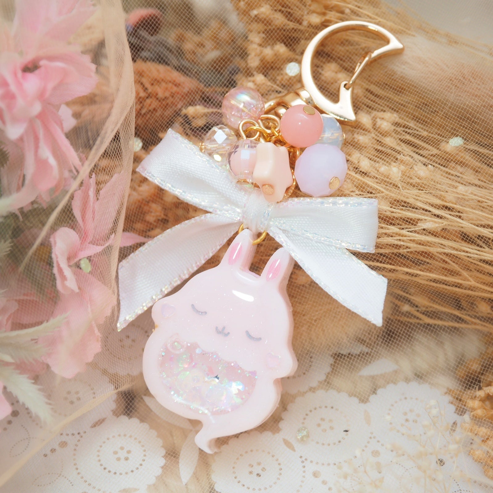 Pink Ghostie Boo Bun Charm (Glows)