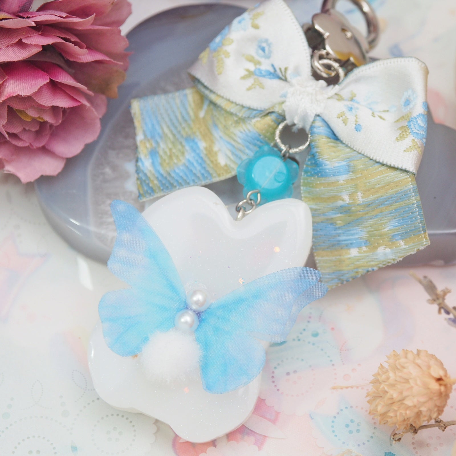 Carnation Fairy Bun with Embroidered Floral Bow