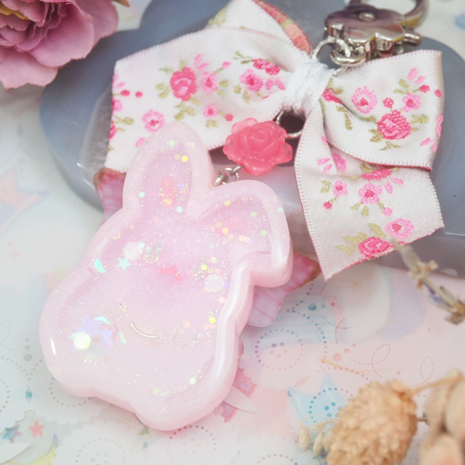 Rose Fairy Bun with Embroidered Floral Bow