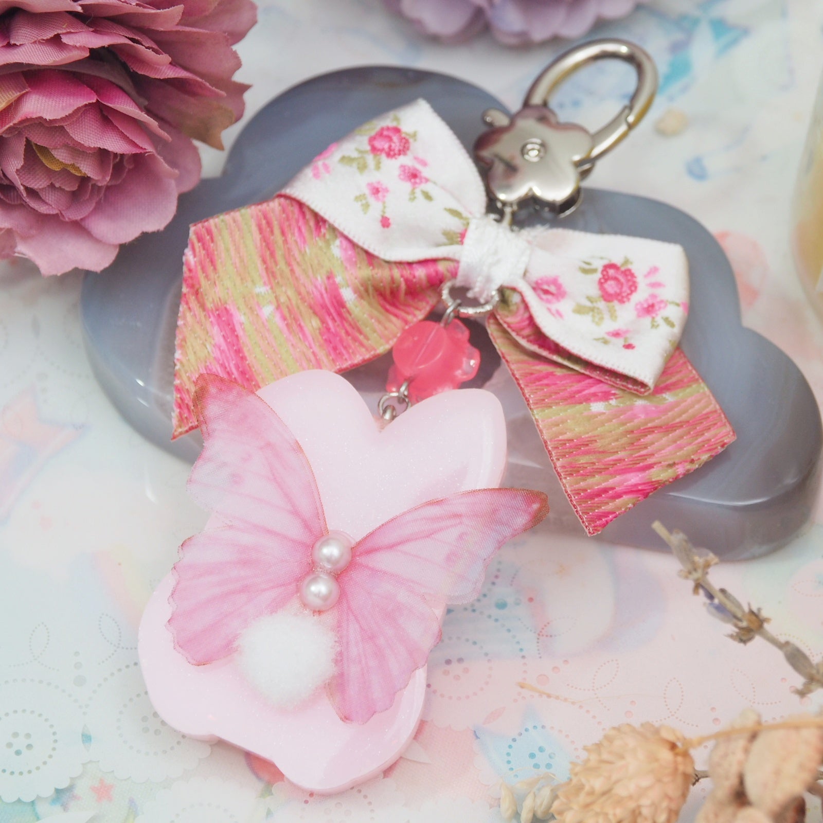 Rose Fairy Bun with Embroidered Floral Bow
