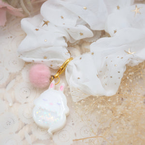 White Ghostie Bun Charm with White Starry Scrunchie (Glows)