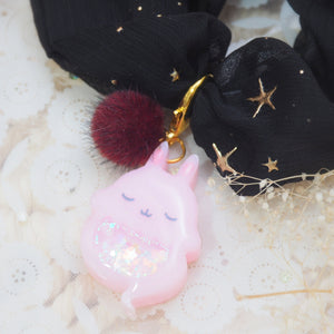 Pink Ghostie Bun Charm with Black Starry Scrunchie (Glows)
