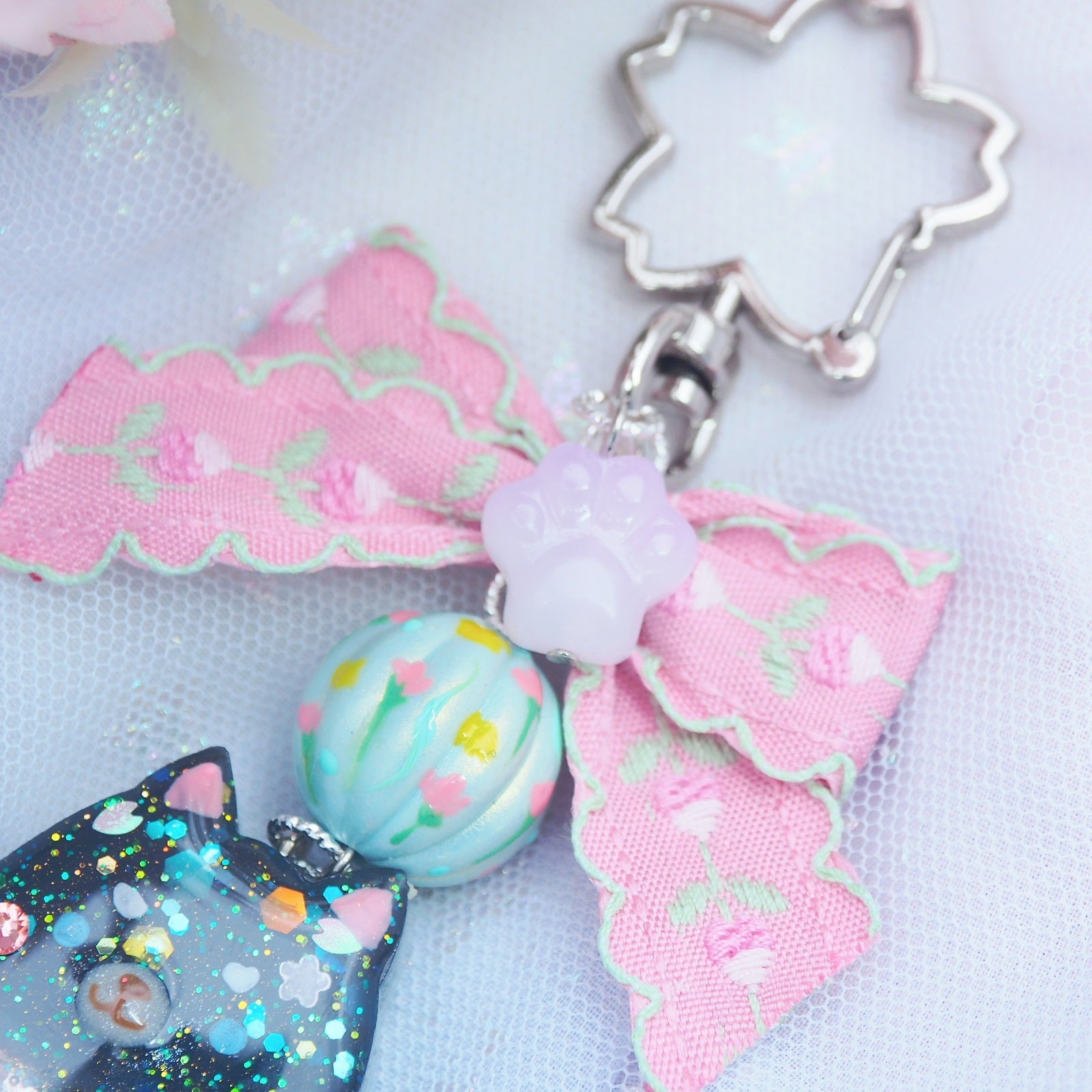 Shiba Charm with handpainted bead (Black)