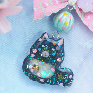 Shiba Charm with handpainted bead (Black)