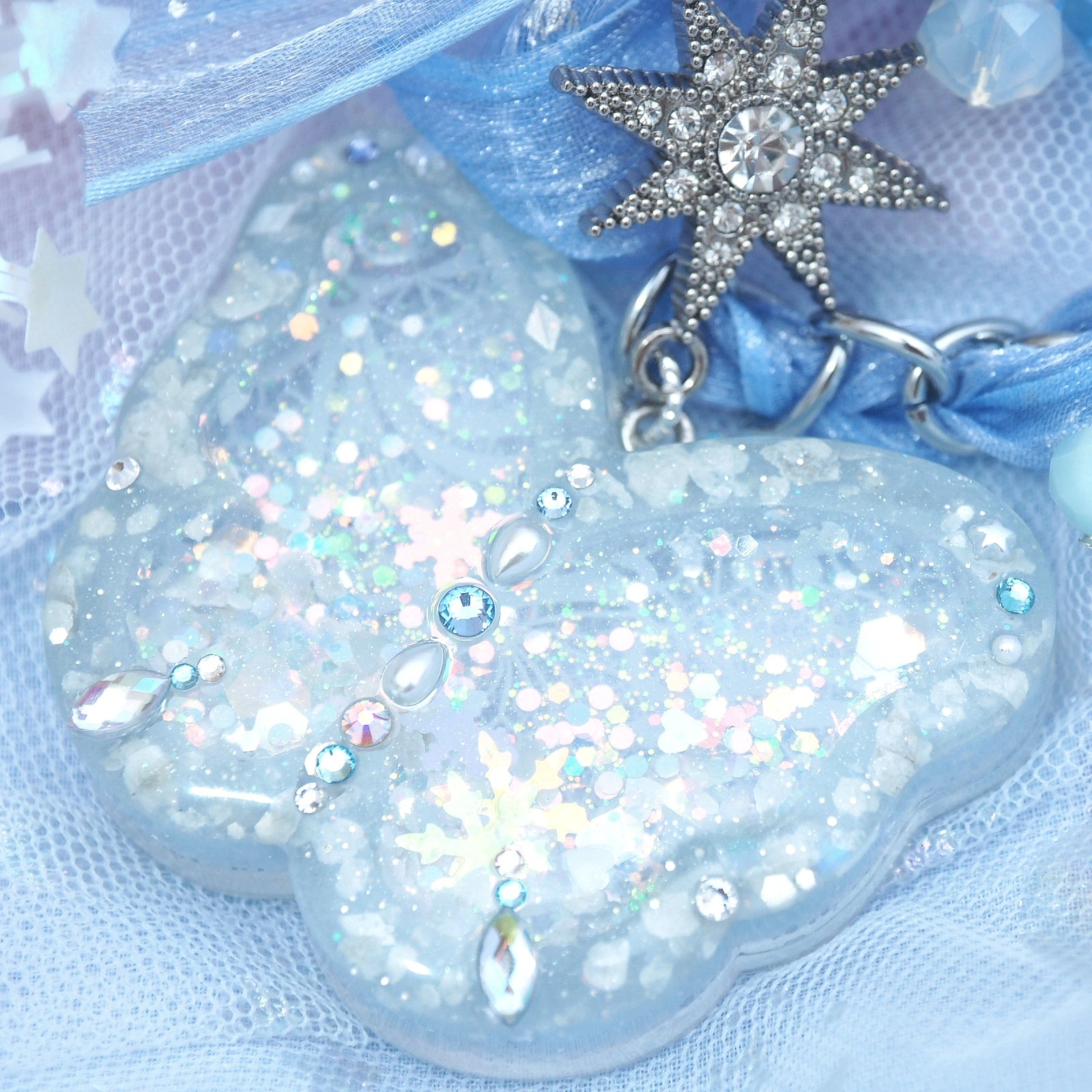 Dream Lace Butterfly with braided chain (Ice Blue)