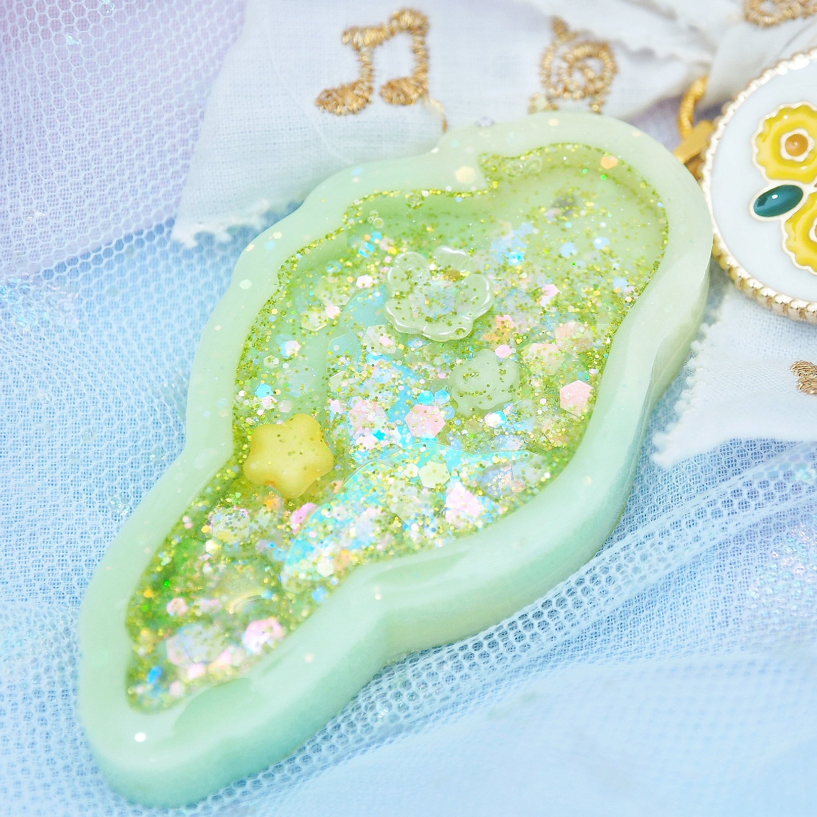 Green & Yellow Budgie Shaker Charm
