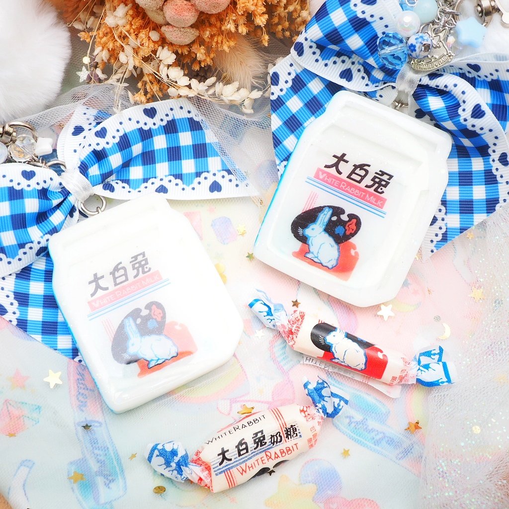 White Rabbit Carton Charm (with boba)