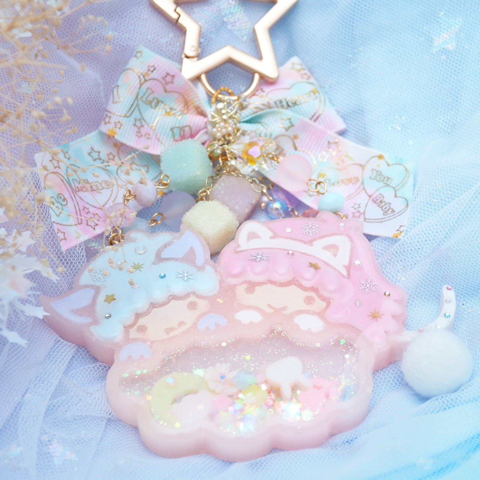 Pastel Puffs Dreamy Twin Stars Charm