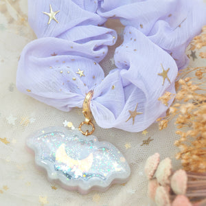 Marble Bat Charm with Lilac Starry Scrunchie (Glows)