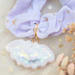 Marble Bat Charm with Lilac Starry Scrunchie (Glows)