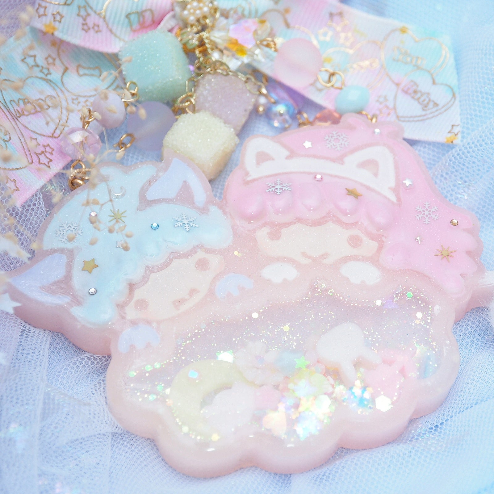 Pastel Puffs Dreamy Twin Stars Charm