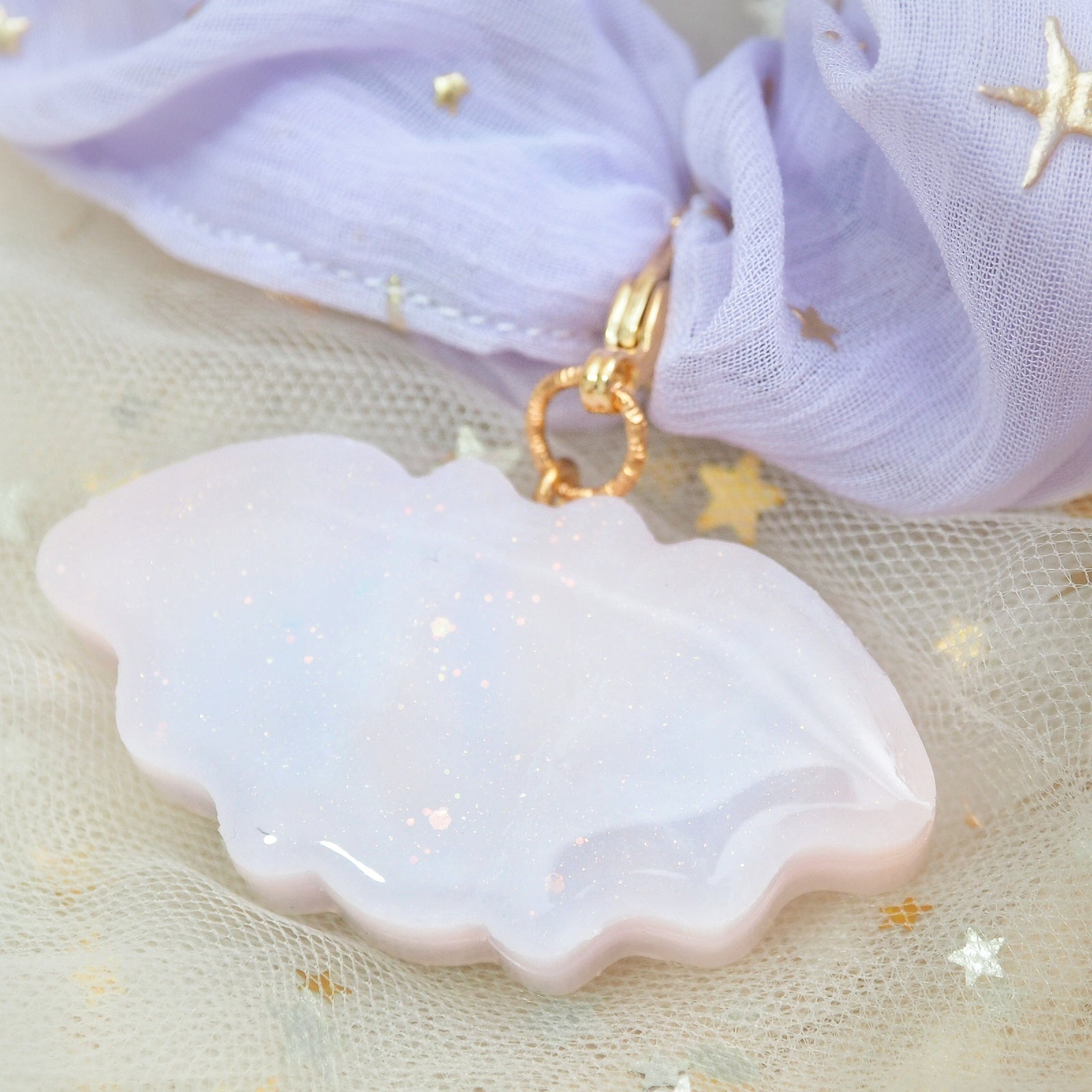 Marble Bat Charm with Lilac Starry Scrunchie (Glows)