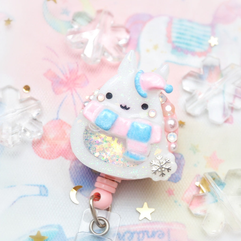 Winter Hat Bun Badge Reel (Pastel blue and pink)