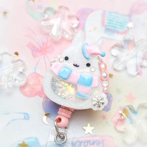 Winter Hat Bun Badge Reel (Pastel blue and pink)