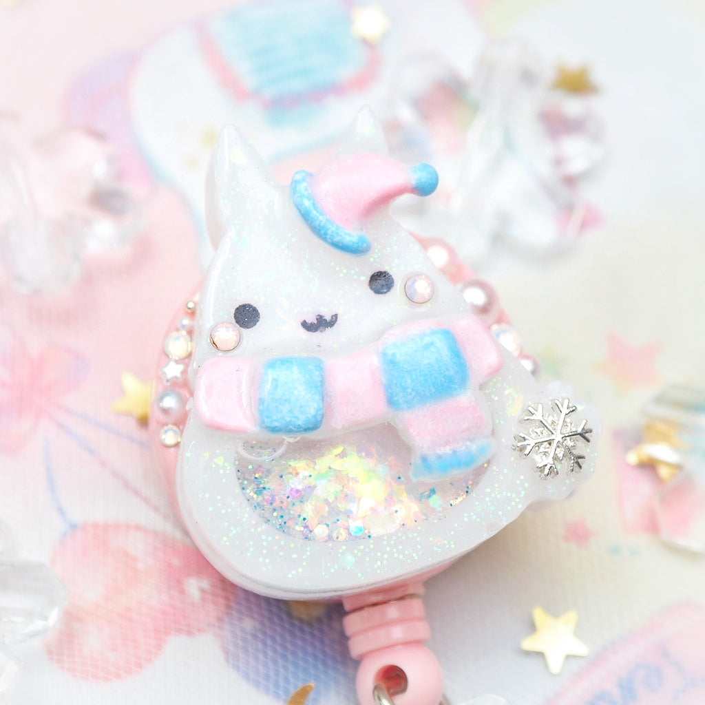 Winter Hat Bun Badge Reel (Pastel blue and pink)