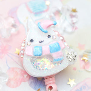 Winter Hat Bun Badge Reel (Pastel blue and pink)