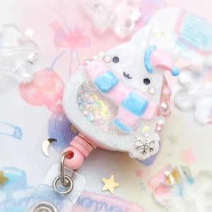 Winter Hat Bun Badge Reel (Pastel blue and pink)