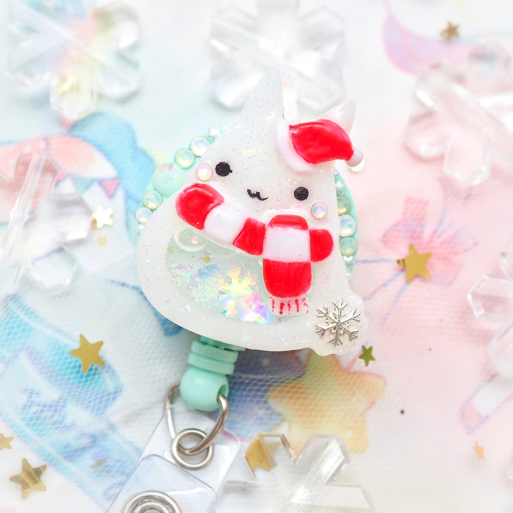 Winter Hat Bun Badge Reel (Red and White)