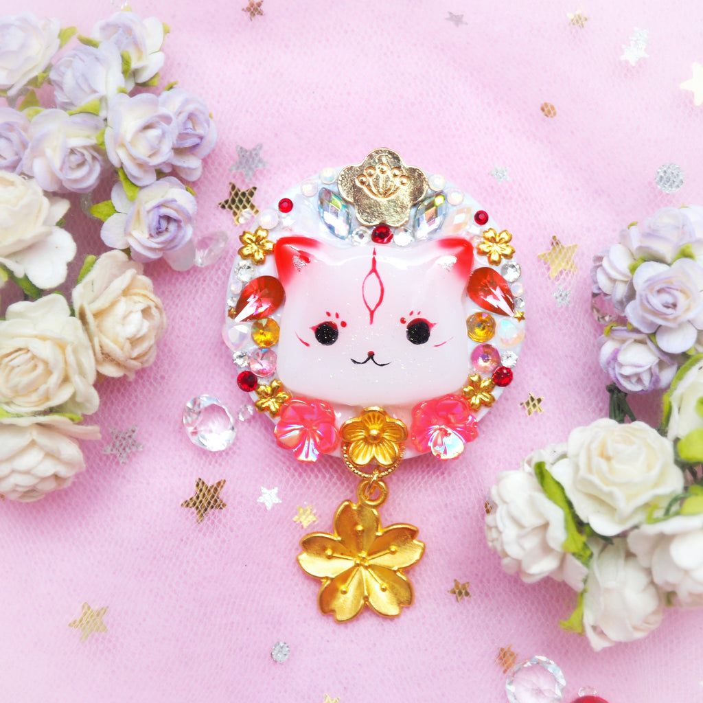 Kawaii OOkami Ket Phone Grip (Red teardrop crystal)