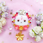Kawaii OOkami Ket Phone Grip (Pink teardrop crystal)