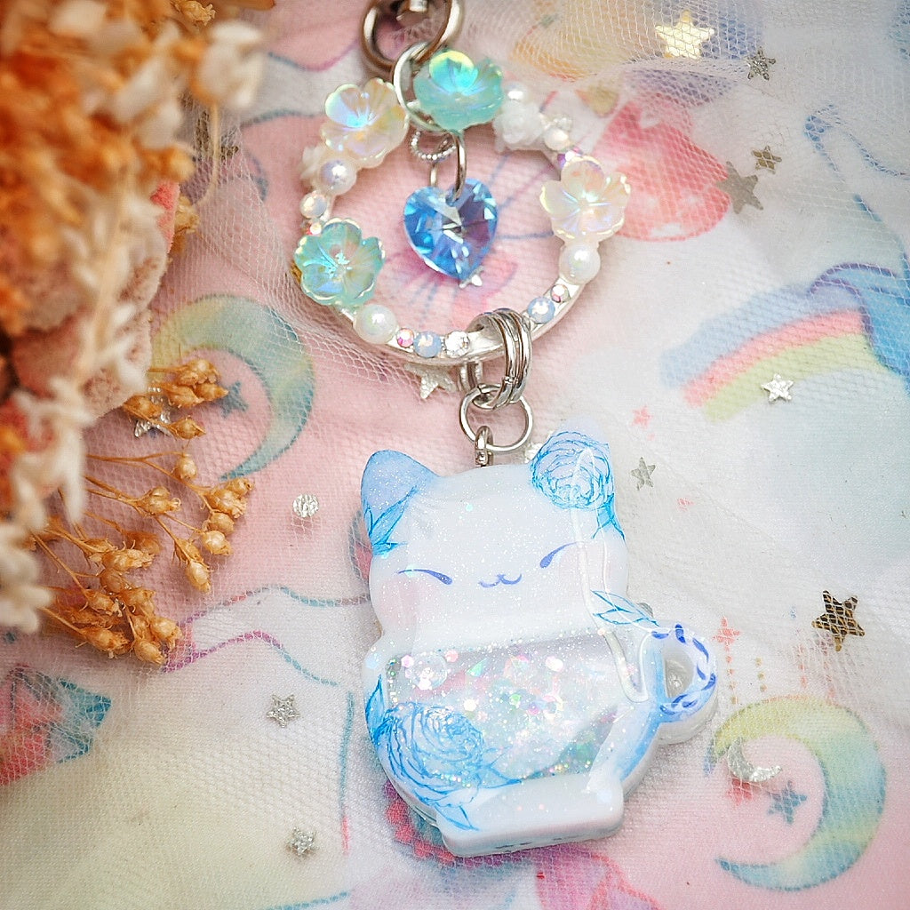 Blue Porcelain Teacat Charm