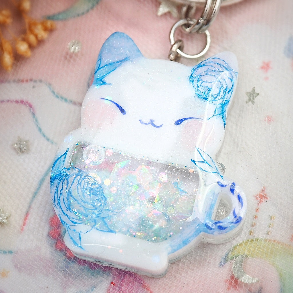 Blue Porcelain Teacat Charm