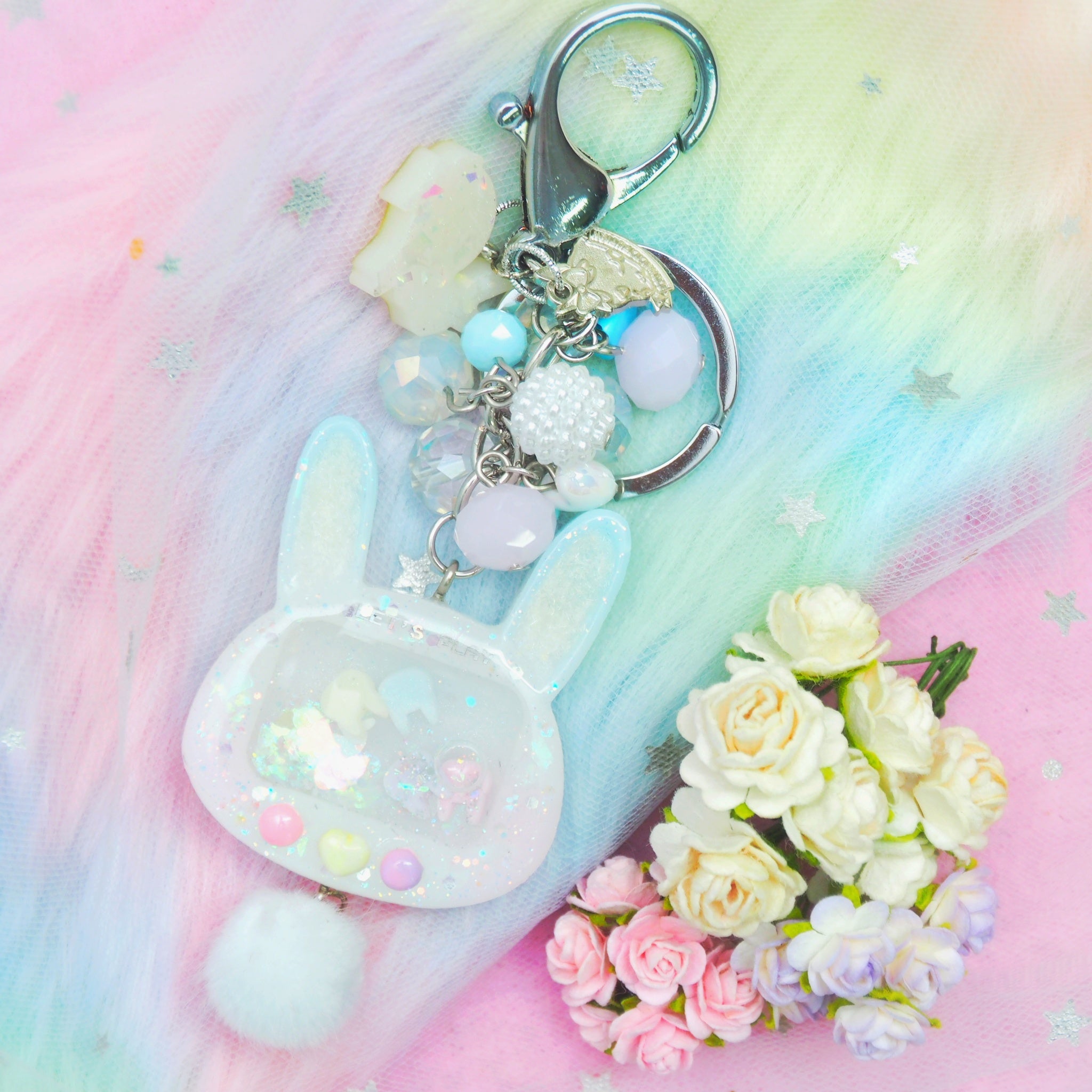 Blue Fuwafuwa Bunny Tama with Colourful Buttons