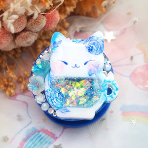 Blue Porcelain Teacat phone grip (Dark Blue)