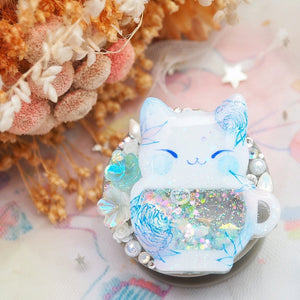 Blue Porcelain Teacat phone grip (Grey)