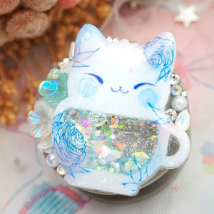 Blue Porcelain Teacat phone grip (Grey)