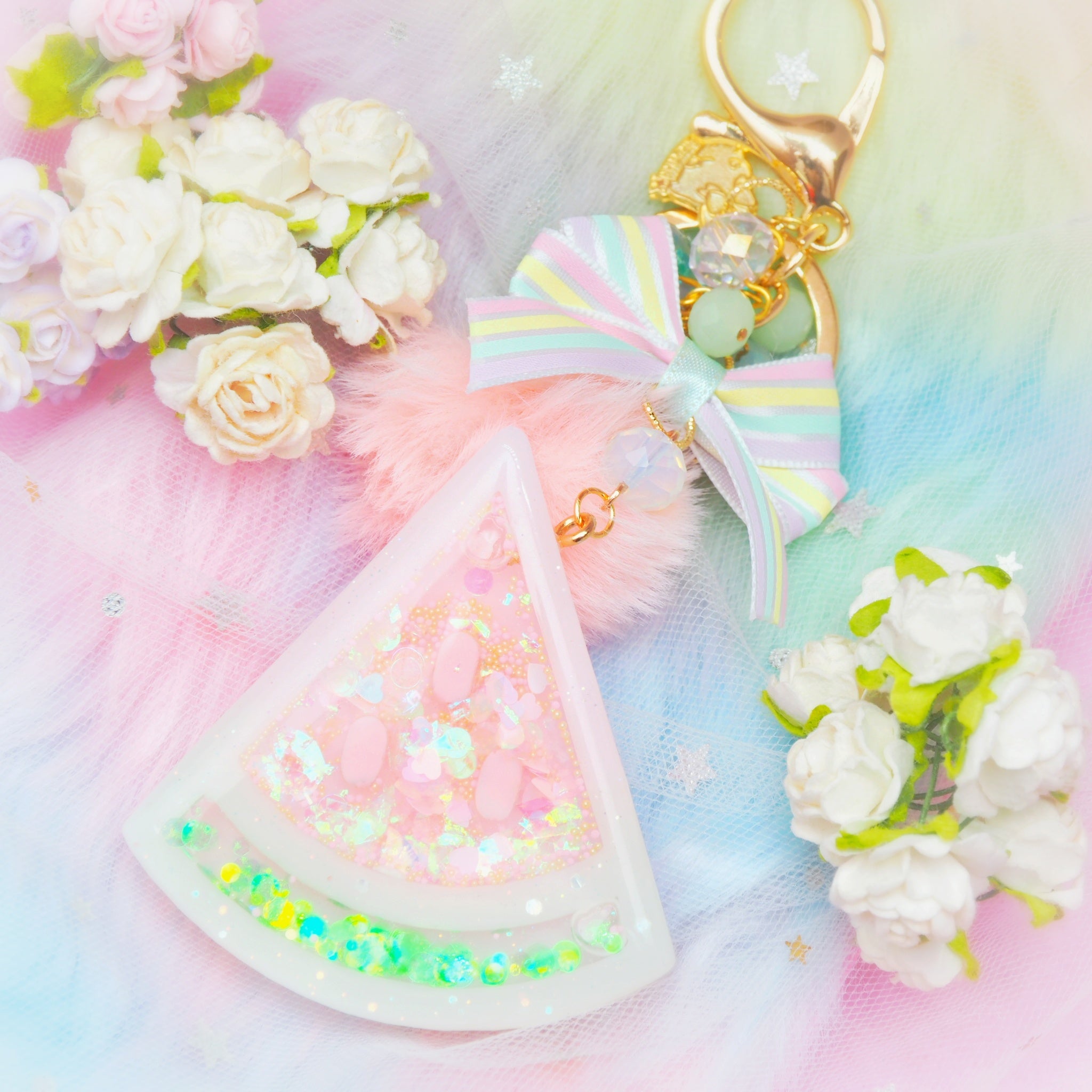 Summer Juicy Melon Charm with Rainbow Ribbon