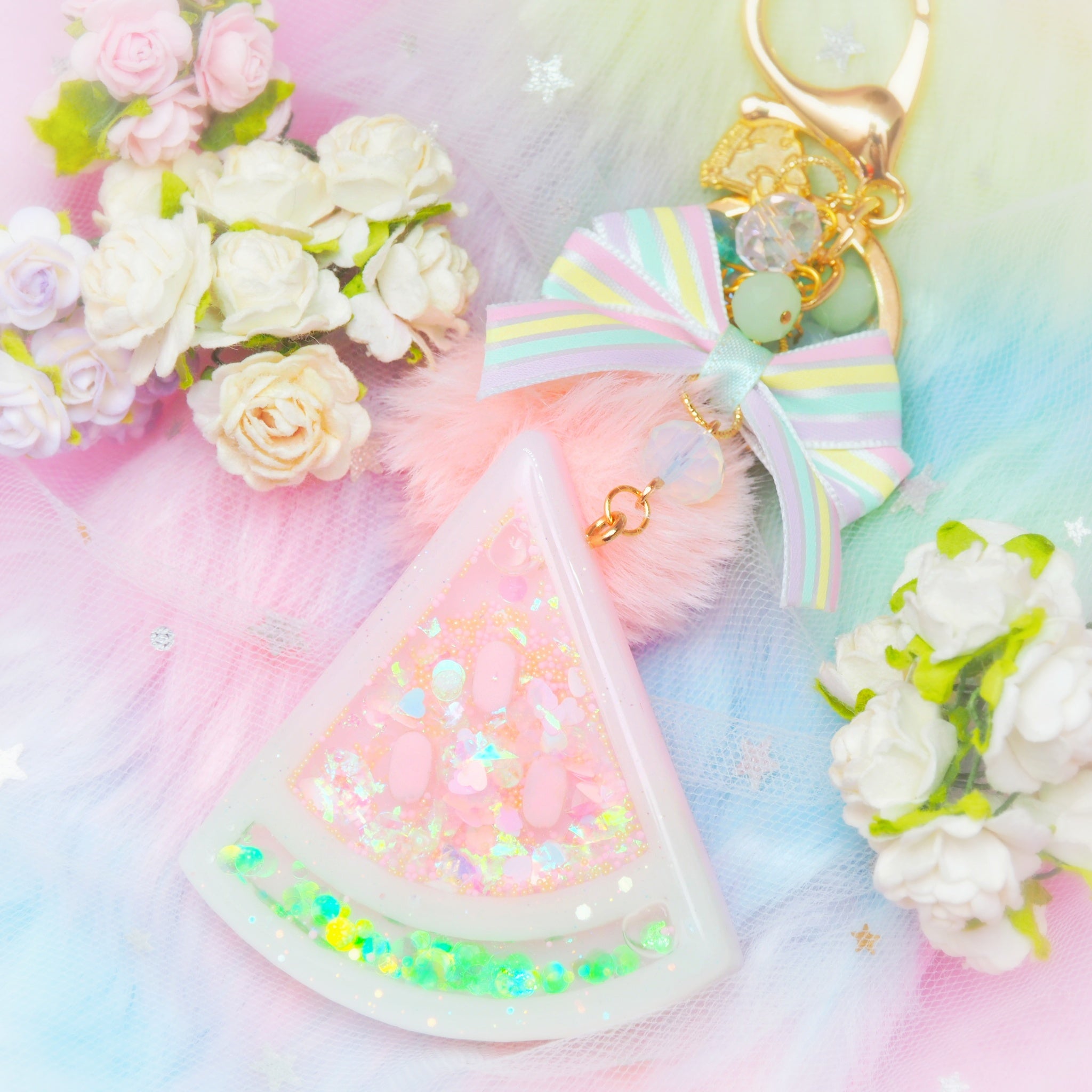 Summer Juicy Melon Charm with Rainbow Ribbon