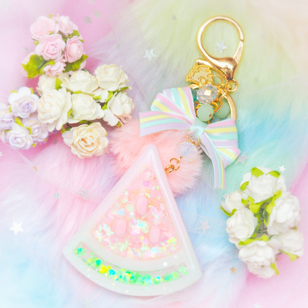 Summer Juicy Melon Charm with Rainbow Ribbon