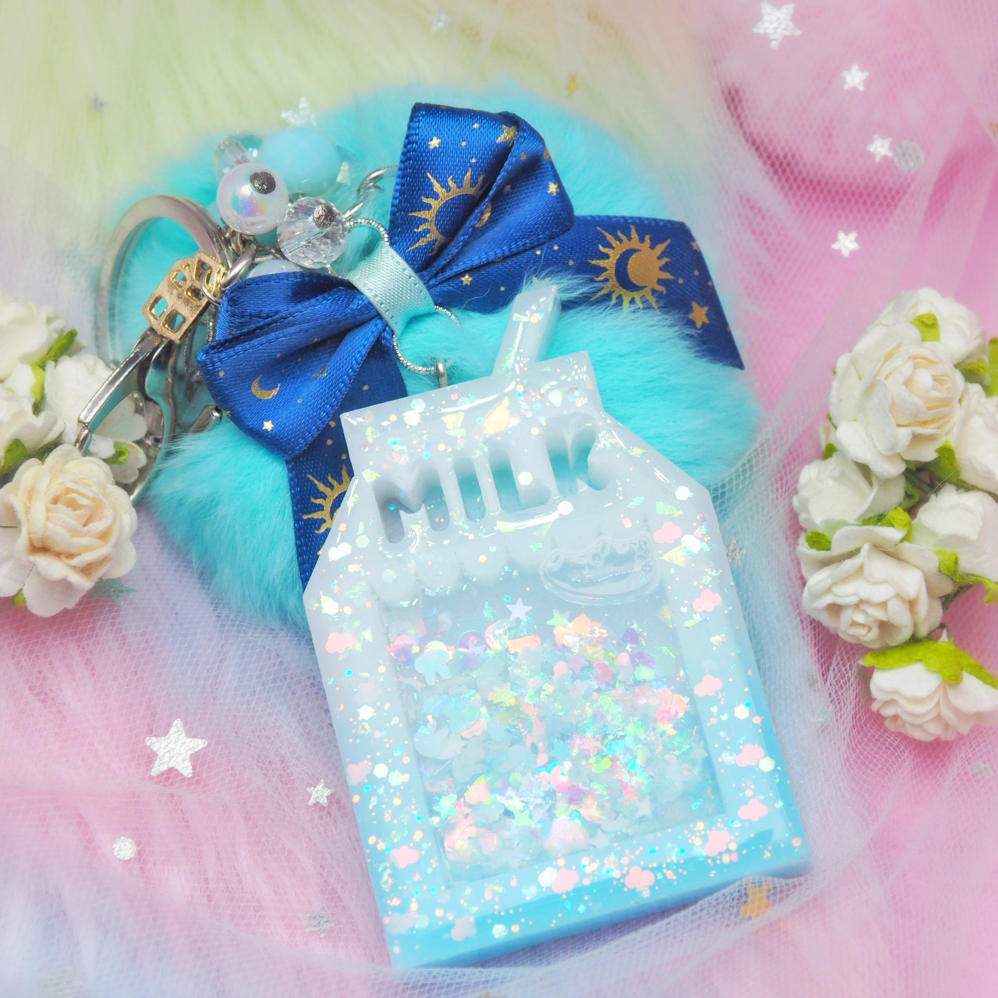 Baby Blue Milk Charm with Cloud sequins and Midnight Bow