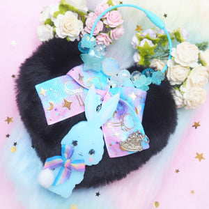 Blue Bunbun Floral Loop Charm with Heart Puff