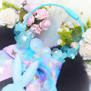 Blue Bunbun Floral Loop Charm with Heart Puff