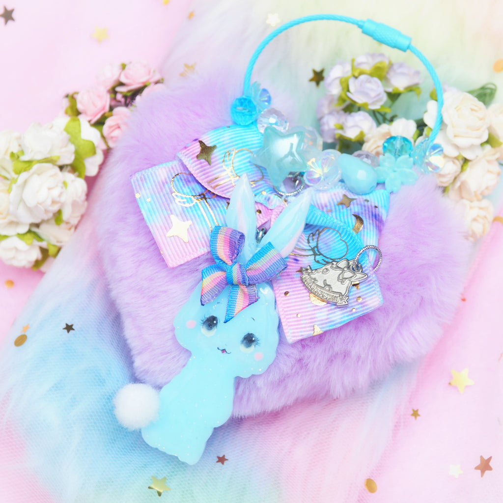 Blue Bunbun Floral Loop Charm with Heart Puff II