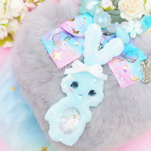 Blue Shaker Bun Floral Loop Charm with Heart Puff