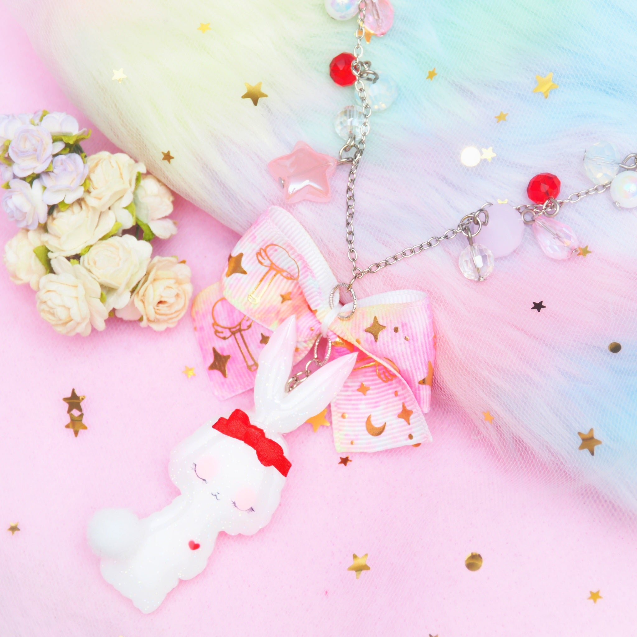Pink Bunbun Long Chain Necklace
