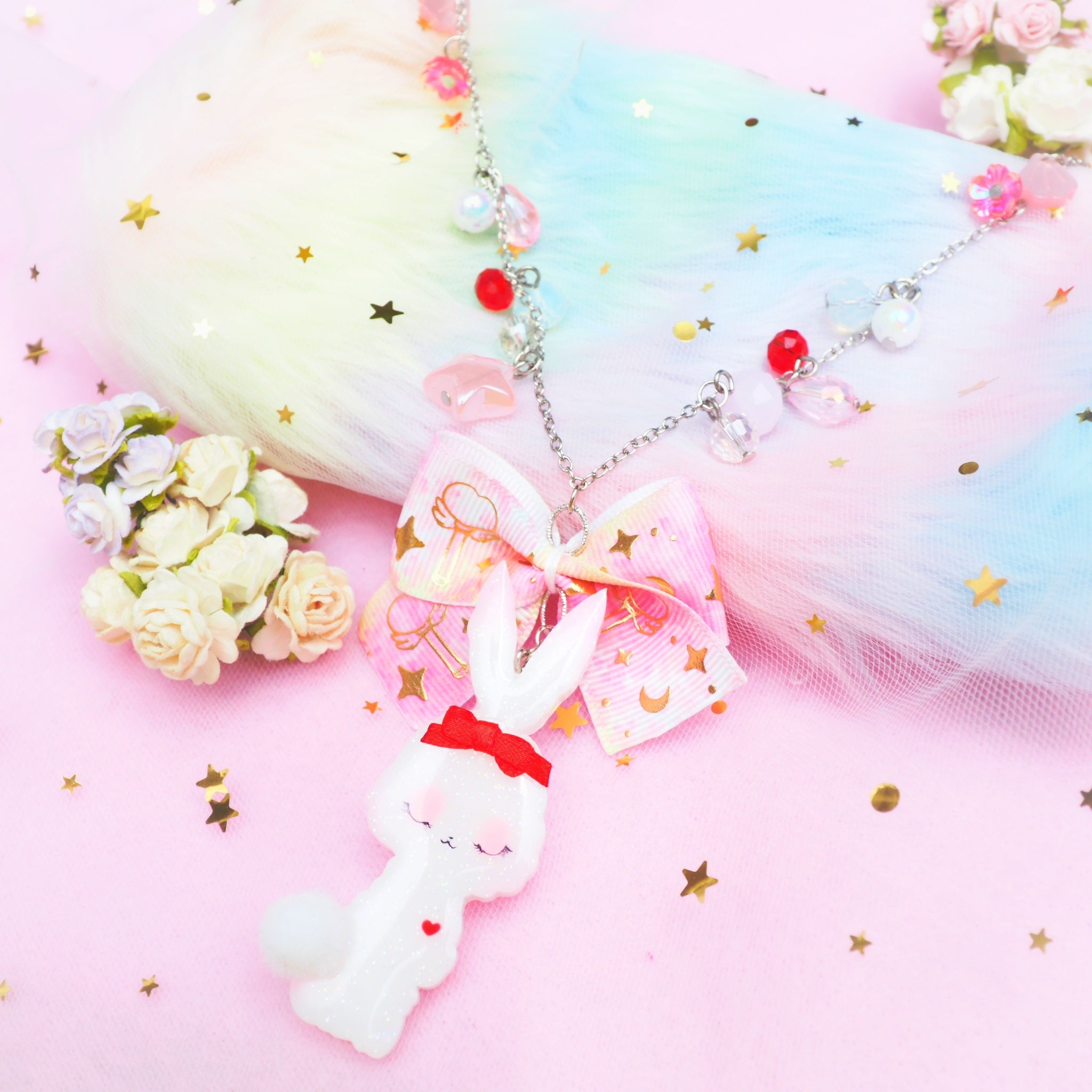 Pink Bunbun Long Chain Necklace