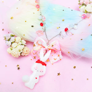 Pink Bunbun Long Chain Necklace