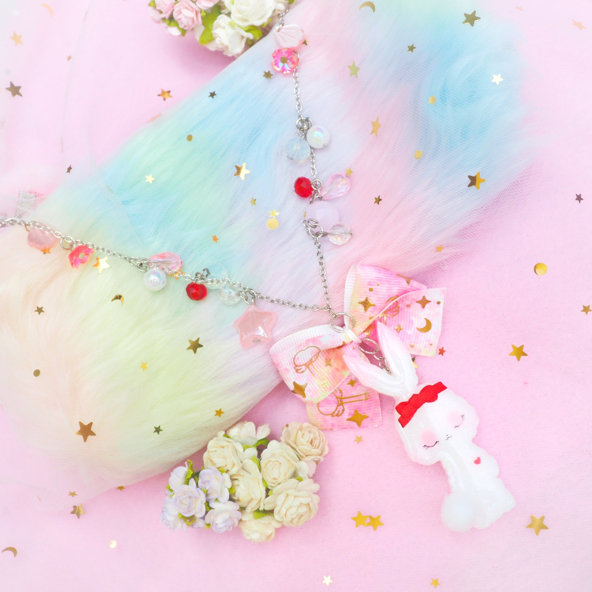 Pink Bunbun Long Chain Necklace
