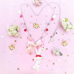Pink Bunbun Long Chain Necklace